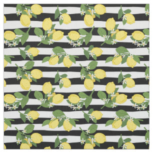 Citron Citroner Citrus Svarta Ränder Tyg
