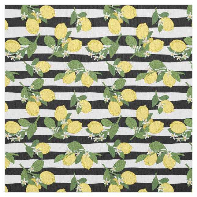 Citron Citroner Citrus Svarta Ränder Tyg (Provkarta)
