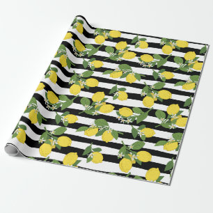 Citron Citroner Gul Svarta Ränder Presentpapper