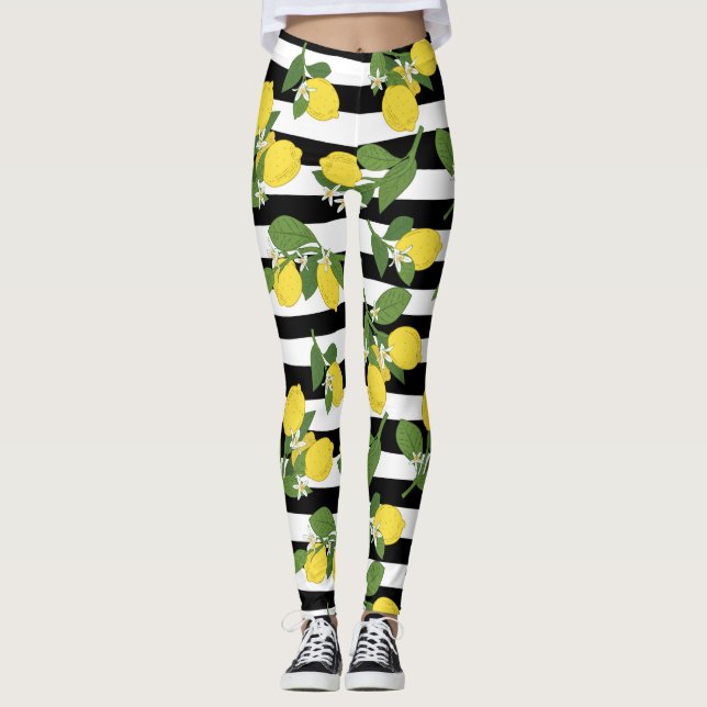 Citron Citroner Gula Leggings Yoga Byxor (Framsida)