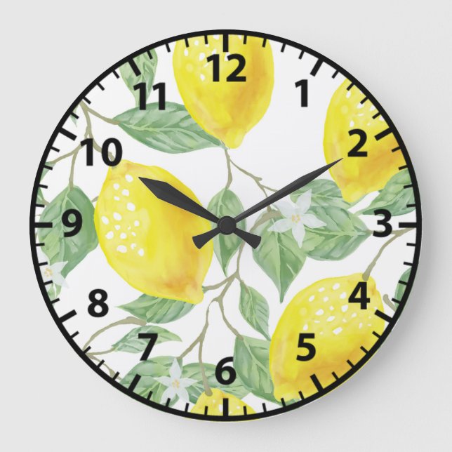 Citron Citroner Sommarfrukt Gul Väggtid Stor Klocka (Framsida)