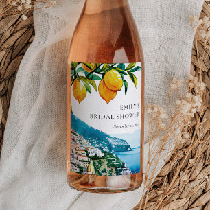 Citron Citrus Amalfi Kust Bröllopsdusch Vinflaska Etikett