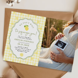 Citron Citrus Baby Shower Gul Rutig Fotografi Inbjudningar