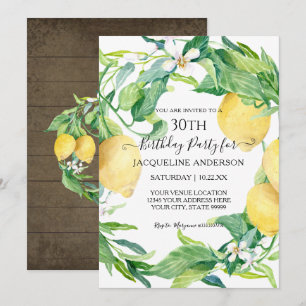 Citron Citrus Blommig Blad  Akvarell 30-årsdag Inbjudningar