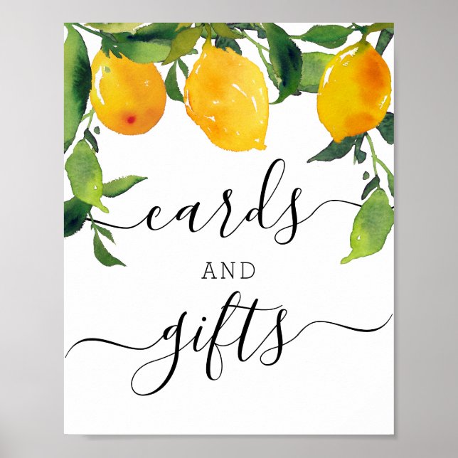 Citron Citrus Bröllopsduschpresenter och Kort Skyl Poster (Framsidan)