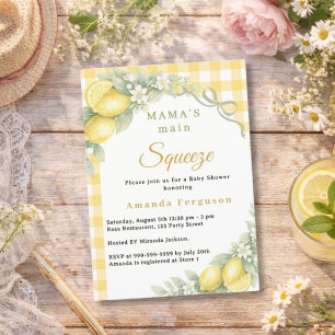 Citron citrus gingham älskling båge Bebisens tillb Inbjudningar