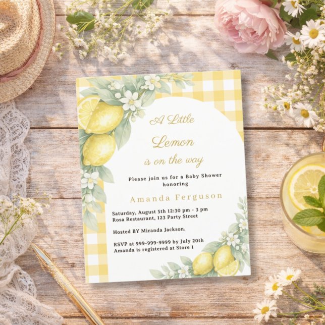 Citron citrus gingham Baby Shower inbjudan (Skapare uppladdad)