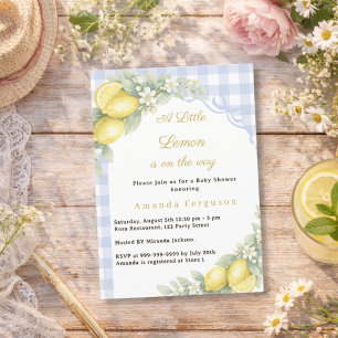 Citron citrus gingham blå rosett pojke Baby Shower Inbjudningar