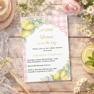 Citron citrus gingham rosa rosett flicka Baby Show Inbjudningar