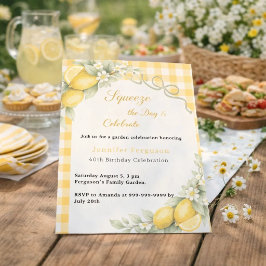 Citron citrus gingham sommar trädgård födelsedag inbjudningar