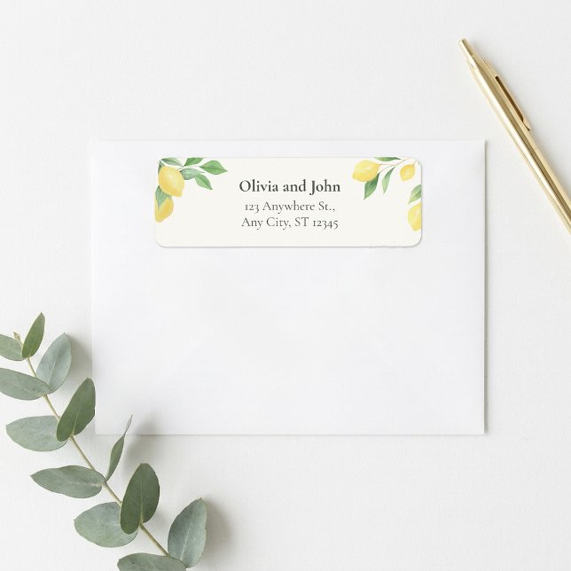 Citron Citrus Grönska Bröllop Returadress Etikett (Lemon Citrus Greenery Wedding Return Address Label)