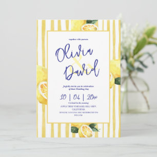 Citron Citrus Italien Gul Randig Bröllop Inbjudningar