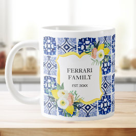 Citron Citrus Marinblå Italiensk Medelhavsstil Jumbo Mugg