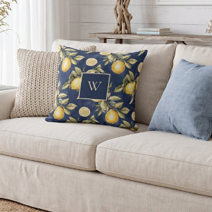 Citron Citrus Mönster Monogram Kastkudde Kudde