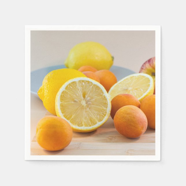 Citron Citrus Och Aprikoser Frukt Mat Fotografi Pappersservett (Framsidan)