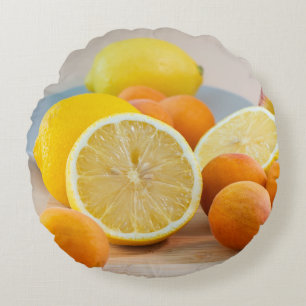 Citron Citrus Och Aprikoser Frukt Mat Fotografi Rund Kudde