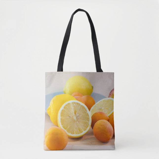 Citron Citrus Och Aprikoser Frukt Mat Fotografi Tygkasse (Framsida)