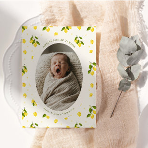 Citron Citrus Oval Foto Nyfödd Baby Födelsedatum Meddelande