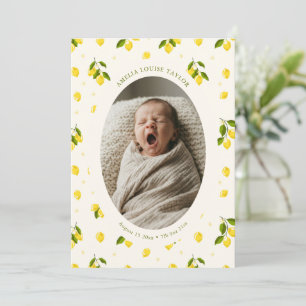 Citron Citrus Oval Foto Nyfödd Baby Födelsedatum Meddelande