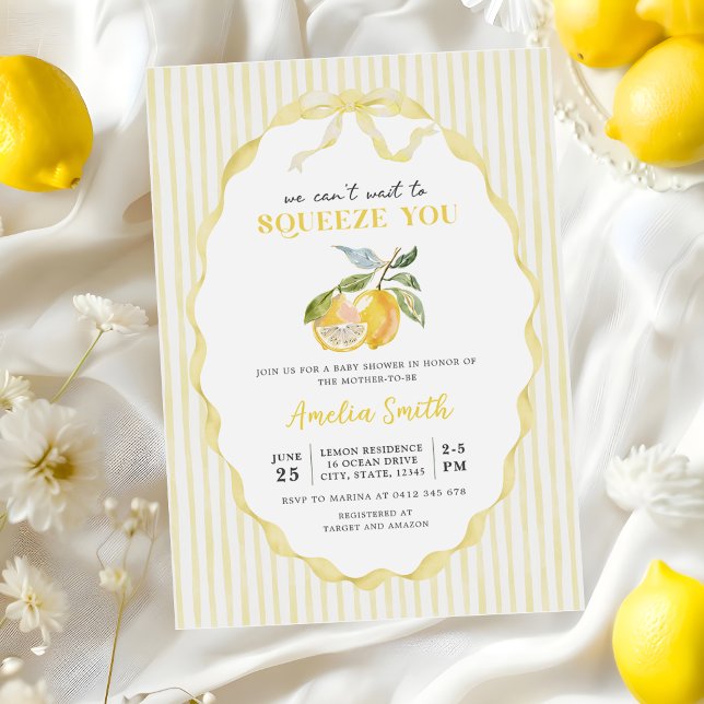 Citron Citrus Ränder Baby Shower Inbjudan (Skapare uppladdad)
