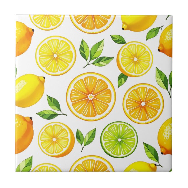 Citron Citrus Skivmönster Kakelplatta (Framsidan)