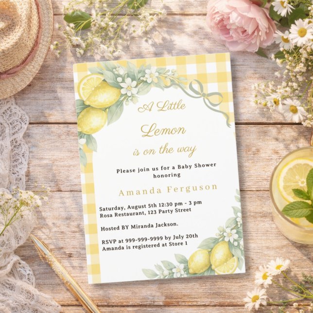 Citron citrus sommar gingham rosett Baby Shower Inbjudningar (Skapare uppladdad)