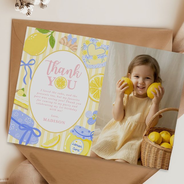 Citron Citrus Sommar Lemonad 1-års Födelsedagsfoto Tack Kort (Skapare uppladdad)