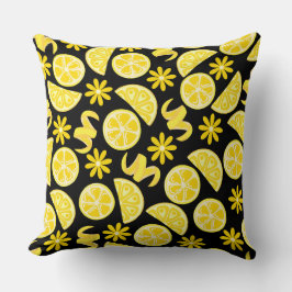 citron citrus sommar lemonad kock gul svart kudde