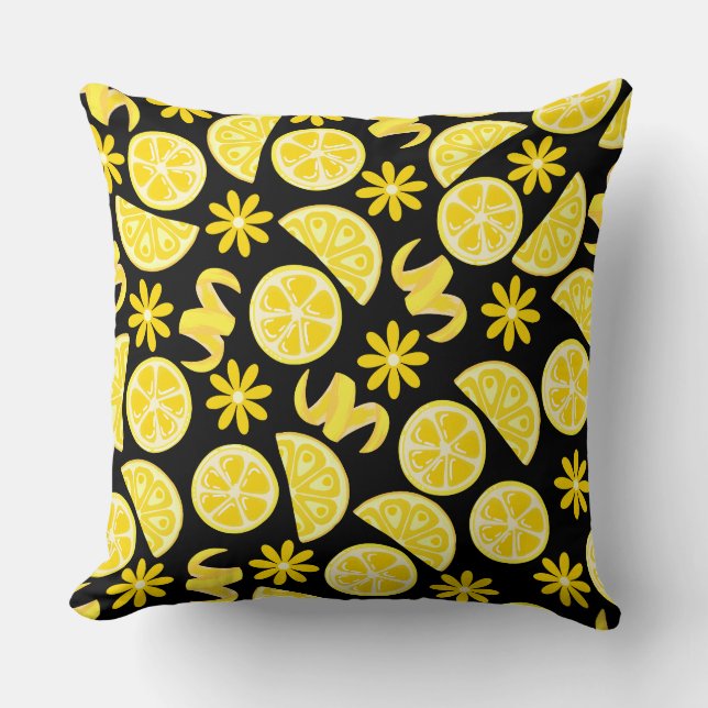 citron citrus sommar lemonad kock gul svart kudde (Framsida)