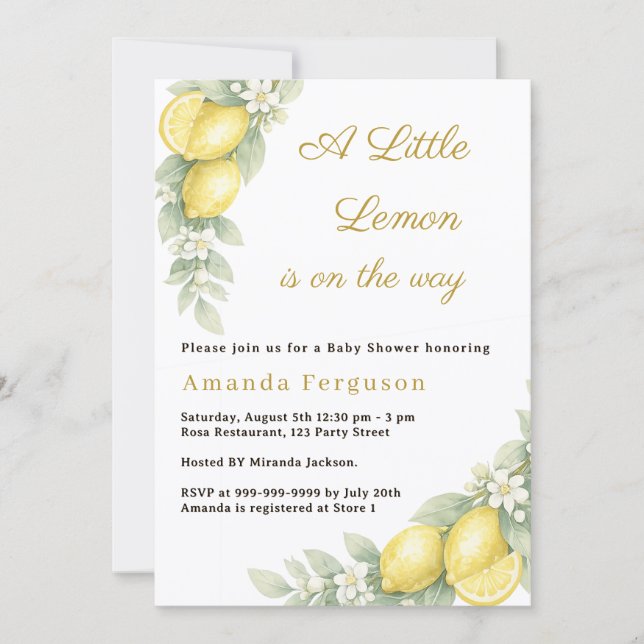 Citron citrus sommar trädgård Baby Shower Inbjudningar (Framsida)