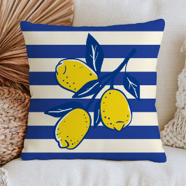 Citron Citrusfrukt Blå Ränder Medelhavet Kudde