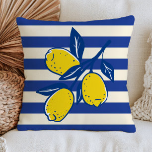 Citron Citrusfrukt Blå Ränder Medelhavet Kudde