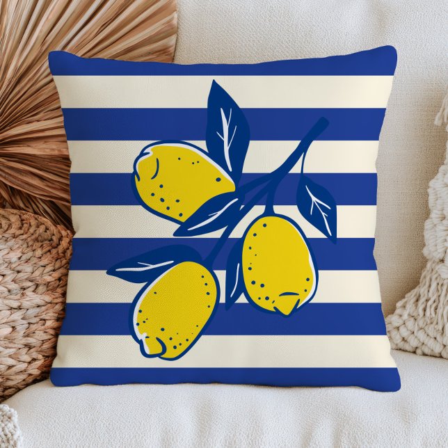 Citron Citrusfrukt Blå Ränder Medelhavet Kudde (Skapare uppladdad)