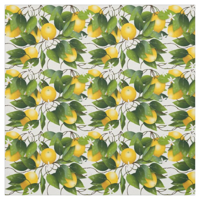 Citron Citrusfrukt Blommig Tyg (Provkarta)
