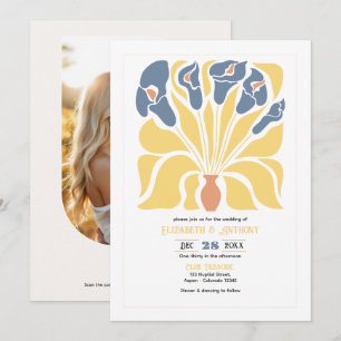 Citron & Denim Abstrakt Blommig Boho Bröllop Inbjudningar