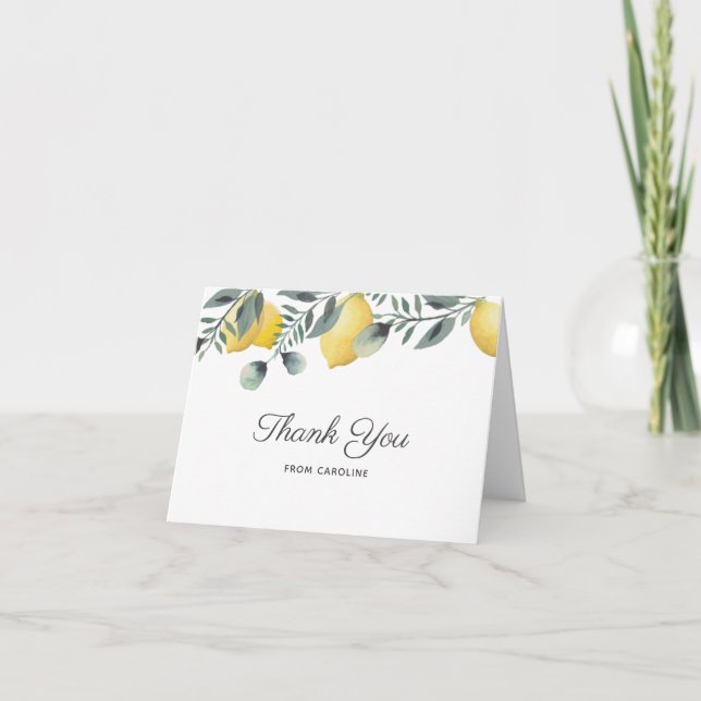 Citron & Eukalyptus Bröllopsbröllops Gratulationsk Tack Kort (Framsida)