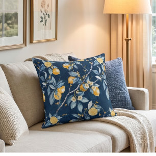 Citron Fransk Landsby Citrusmönster Kudde