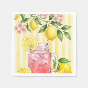 Citron Fräscht Gula Ränder Blommig 21-årsdag Pappersservett