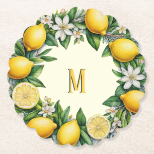 Citron Frukt Blommor Färska Citrus Monogram Underlägg Papper