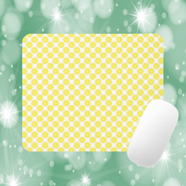 Citron Frukt Skiva Mönster Gult Musmatta (A mouse pad with a pattern of yellow lemon slices.)