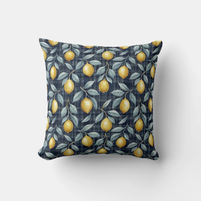 Citron Gingham Medelhavsmönster Kudde (Framsida)