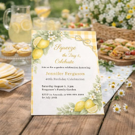 Citron gingham sommar trädgård födelsedagsinbjudan