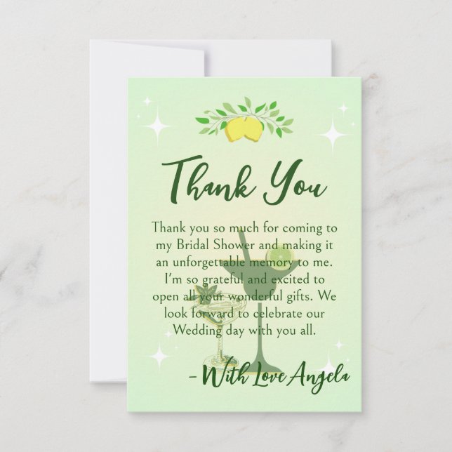 Citron Grön Cocktail Fest Bröllopsfest  Tack Kort (Framsida)