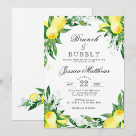Citron Grönska Blomning Brunch & Bubbly Inbjudningar