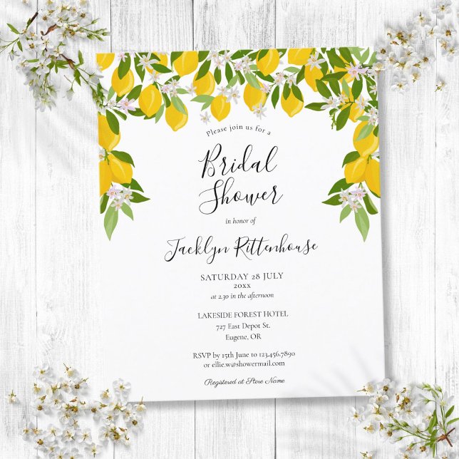 Citron Grönska Budget Bröllopsdusch Inbjudan (Lemons Greenery Budget Bridal Shower Invitation)