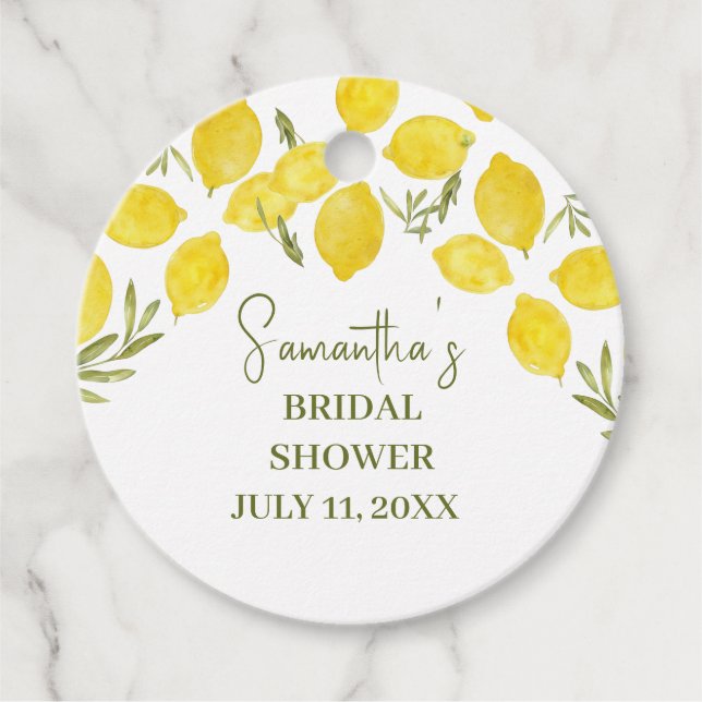 Citron Grönska Italiensk Gul Oliv Bröllopsdusch Gåvor Etiketter (Framsida)