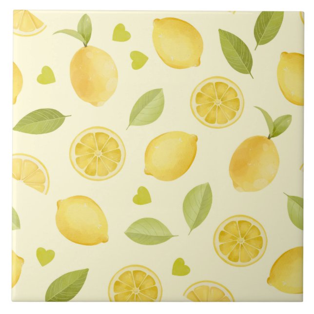 Citron Gul Akvarell Design Kakelplatta (Framsidan)