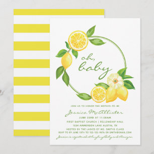 Citron Gul Citrus Ränder Unisex Bebis Babyfest Inbjudningar