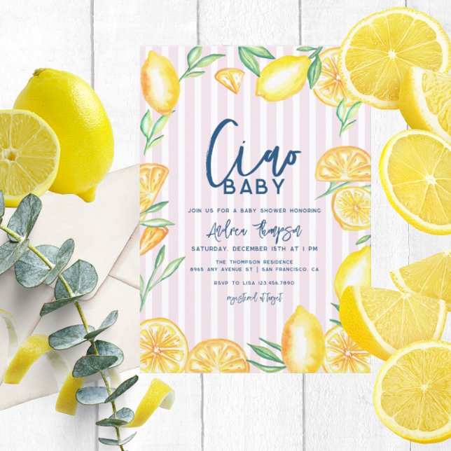 Citron Gul Citrus Retro Modern Bebis Badrumsfest Inbjudningar (Skapare uppladdad)