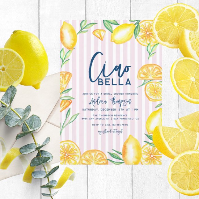 Citron Gul Citrus Retro Modern Bröllopsdusch Inbjudningar (Skapare uppladdad)